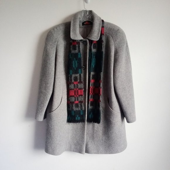 Wool Blend Gray Jacket Coat with Scarf - Picture 14 of 14